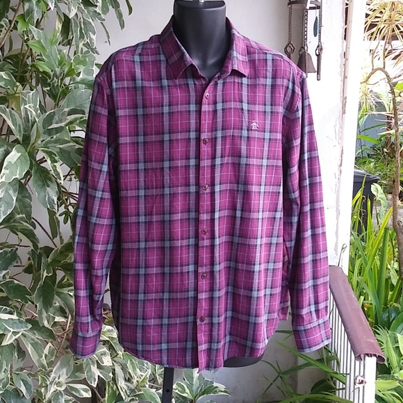 Penguin Plaid Wine Classic Fit Shirt Sz XL - Picture 3 of 9